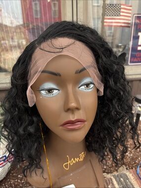 Black Curly Lace Front Wig Synthetic 12 inch